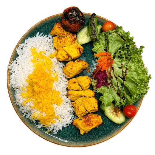 Joojeh Kebab — saffron chicken with rice